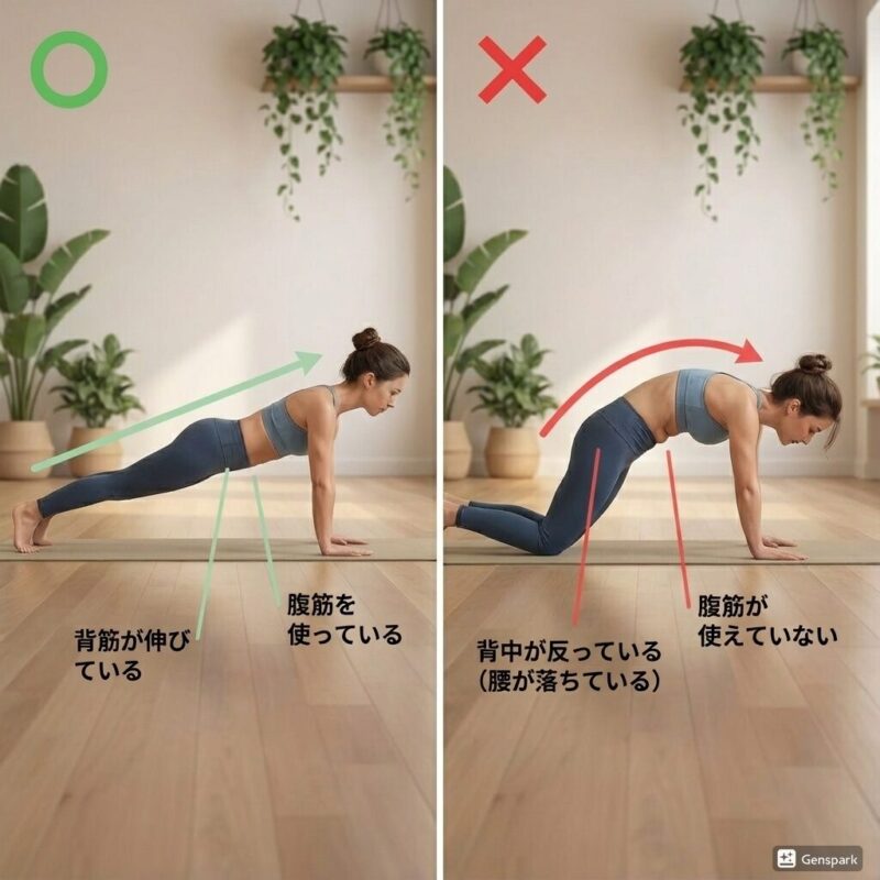 ヨガのプランクのポーズのOKとNG例を画像で比較