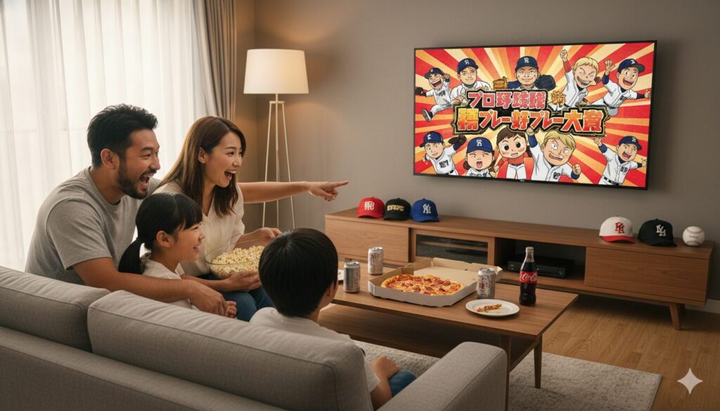 珍プレー好プレーを楽しみにしている家族